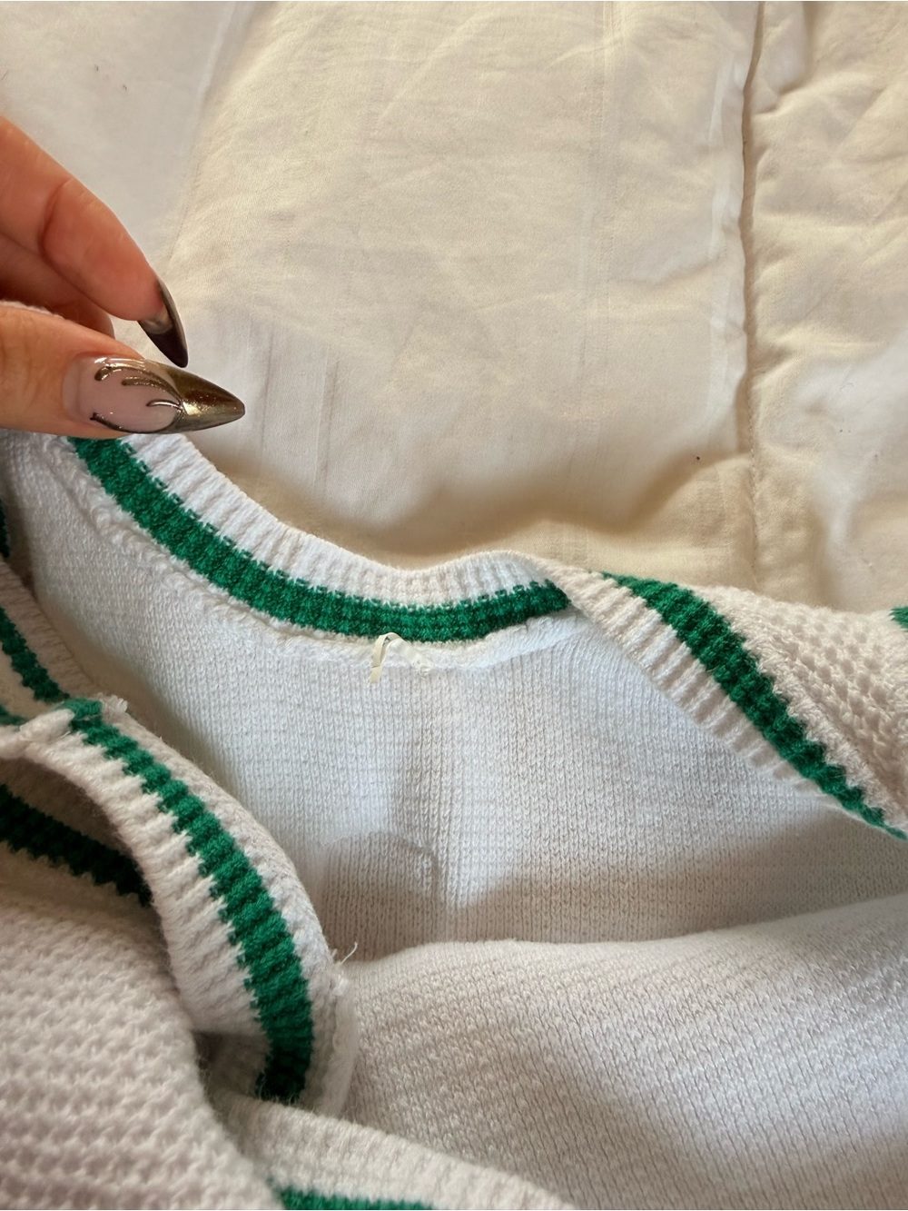 ALO Yoga White Knit Tennis Crop & Skirt Set with Subtle Green Trim - Picture 4 of 5
